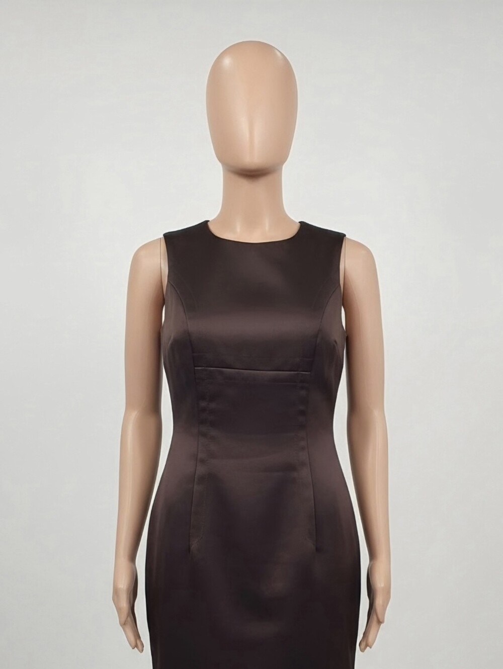 Vintage 90's BCBG Sleek Sleeveless Sheath Dress in Semi- Metallic Deep Brown